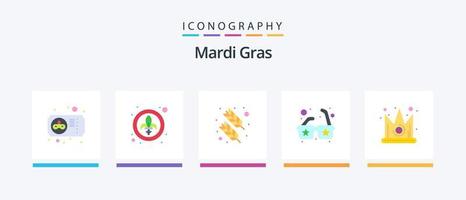 Mardi Gras Flat 5 Icon Pack Including gras. best. feather. sunglasses. glasses. Creative Icons Design vector