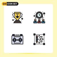 Universal Icon Symbols Group of 4 Modern Filledline Flat Colors of achievement audio tape education team digital recording Editable Vector Design Elements