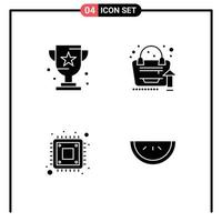 Modern Set of 4 Solid Glyphs Pictograph of award computer prize analytics hardware Editable Vector Design Elements