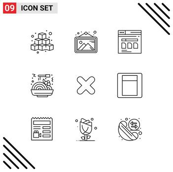 paquete de interfaz de usuario de 9 esquemas básicos de eliminación de marco de alimentos elementos de diseño vectorial editables del sitio web de comida china vector