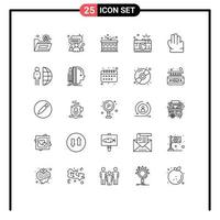 25 User Interface Line Pack of modern Signs and Symbols of capture photo team photography happy Editable Vector Design Elements