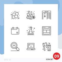 9 Universal Outlines Set for Web and Mobile Applications flask school competition date film Editable Vector Design Elements