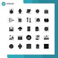 Group of 25 Solid Glyphs Signs and Symbols for success goal jewel business aim Editable Vector Design Elements