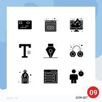 Mobile Interface Solid Glyph Set of 9 Pictograms of criminal pen lost ink write Editable Vector Design Elements