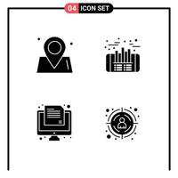 Pack of 4 Modern Solid Glyphs Signs and Symbols for Web Print Media such as location online world profit paper Editable Vector Design Elements