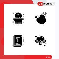 Set of 4 Commercial Solid Glyphs pack for back management basketball science cloud Editable Vector Design Elements