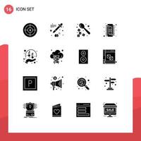 Pack of 16 creative Solid Glyphs of donation ram barista memory chip Editable Vector Design Elements