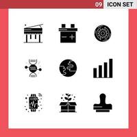 Solid Glyph Pack of 9 Universal Symbols of analytic globe finance earth medical Editable Vector Design Elements
