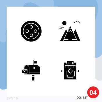 Modern Set of 4 Solid Glyphs and symbols such as sew workflow mountain post process Editable Vector Design Elements