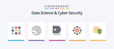 paquete de iconos planos de ciencia de datos y seguridad cibernética 5 que incluye dólar. ciencia datos. aprendizaje automático. aprendizaje. diseño de iconos creativos vector