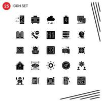 25 Thematic Vector Solid Glyphs and Editable Symbols of education computer cloud electric battery Editable Vector Design Elements