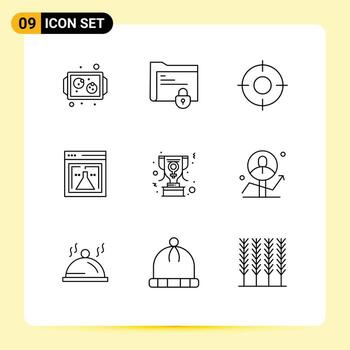 Mobile Interface Outline Set of 9 Pictograms of web lab safe folder flask ui Editable Vector Design Elements