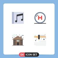 conjunto de 4 paquetes de iconos planos comerciales para la casa de la clínica de la canción de la línea del álbum elementos de diseño vectorial editables vector