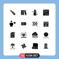 Group of 16 Solid Glyphs Signs and Symbols for app cog beach code vacation Editable Vector Design Elements