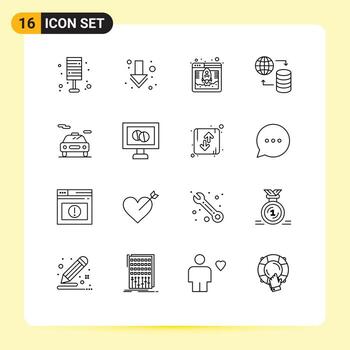 Paquete de 16 esquemas de interfaz de usuario de signos y símbolos modernos del servicio de acceso web eléctrico que aloja elementos de diseño de vectores editables