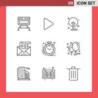 9 iconos creativos, signos y símbolos modernos de cartas comerciales, sobres agrícolas, comunicación, elementos de diseño vectorial editables vector