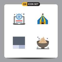 Set of 4 Commercial Flat Icons pack for laptop dinner coding circus holiday Editable Vector Design Elements