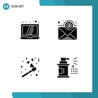 Set of 4 Modern UI Icons Symbols Signs for computer valentine fire email holiday car Editable Vector Design Elements