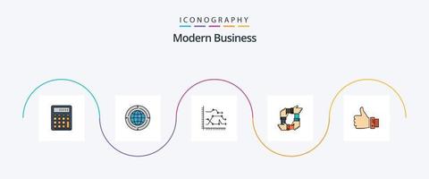 Modern Business Line Filled Flat 5 Icon Pack Including trends. diagram. communication. chart. analytics vector