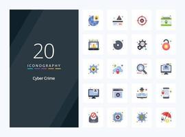 20 iconos de color plano de delitos cibernéticos para presentación vector