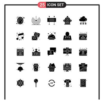 Pictogram Set of 25 Simple Solid Glyphs of server water wifi hydrant under construction barrier Editable Vector Design Elements