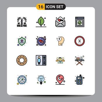 Mobile Interface Flat Color Filled Line Set of 16 Pictograms of protect website fathers web ready Editable Creative Vector Design Elements