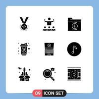 Pack of 9 Modern Solid Glyphs Signs and Symbols for Web Print Media such as cup office mentor folder documents Editable Vector Design Elements