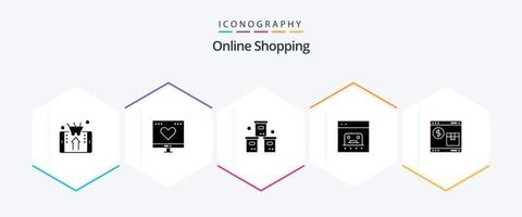 paquete de iconos de 25 glifos de compras en línea que incluye finanzas. bancario. amar. producto. paquete vector