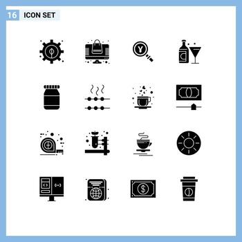 paquete de interfaz de usuario de 16 glifos sólidos básicos de matraz pascua japón botella vino elementos de diseño vectorial editables vector