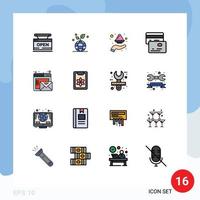 Set of 16 Modern UI Icons Symbols Signs for browser credit globe cards india Editable Creative Vector Design Elements