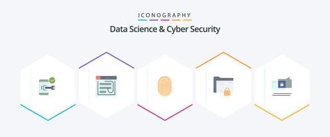 Data Science And Cyber Security 25 Flat icon pack including scanner. recognition. internet. identity. website vector