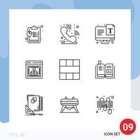 Mobile Interface Outline Set of 9 Pictograms of layout grid typography frame web Editable Vector Design Elements