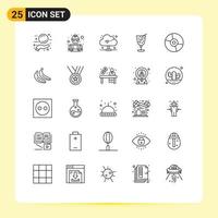 25 User Interface Line Pack of modern Signs and Symbols of products disc cloud devices drink Editable Vector Design Elements