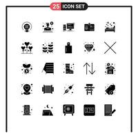 25 Thematic Vector Solid Glyphs and Editable Symbols of bedroom identity computer card personal Editable Vector Design Elements