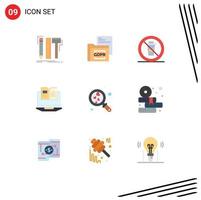 Pack of 9 creative Flat Colors of book laptop folder restaurant food Editable Vector Design Elements