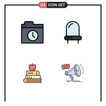 4 Universal Filledline Flat Colors Set for Web and Mobile Applications backup education diode book megaphone Editable Vector Design Elements
