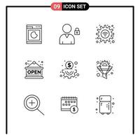 Outline Pack of 9 Universal Symbols of cog content options business open Editable Vector Design Elements