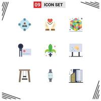 9 User Interface Flat Color Pack of modern Signs and Symbols of video camera handycam heart digital camera layer Editable Vector Design Elements