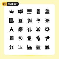 Pack of 25 Modern Solid Glyphs Signs and Symbols for Web Print Media such as home building keyboard hotel phone Editable Vector Design Elements