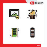 4 User Interface Filledline Flat Color Pack of modern Signs and Symbols of delete memory bakery day storage Editable Vector Design Elements