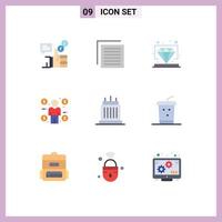 Modern Set of 9 Flat Colors Pictograph of buildings coin interface buyer vip Editable Vector Design Elements