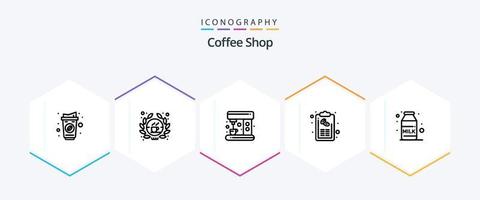 paquete de iconos de 25 líneas de cafetería que incluye café. menú. café. lista. café vector