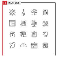 User Interface Pack of 16 Basic Outlines of communication building sound lift key chain Editable Vector Design Elements