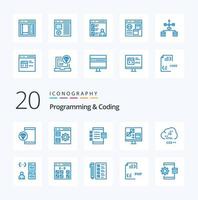 20 paquetes de iconos de color azul de programación y codificación como desarrollo de dispositivos de desarrollo de aplicaciones informáticas vector