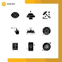 Mobile Interface Solid Glyph Set of 9 Pictograms of mountain hill hammer nature hand Editable Vector Design Elements