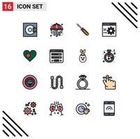 16 User Interface Flat Color Filled Line Pack of modern Signs and Symbols of programming develop screw coding tools Editable Creative Vector Design Elements