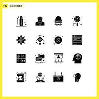 Set of 16 Vector Solid Glyphs on Grid for money business uncle search news Editable Vector Design Elements