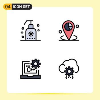 conjunto de 4 colores planos de línea de llenado vectorial en la cuadrícula para la limpieza de la ubicación del spa c codificación de elementos de diseño vectorial editables vector