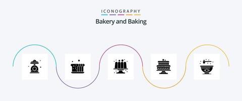 Baking Glyph 5 Icon Pack Including bowl. bread. cakes. baking vector