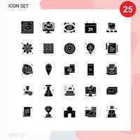 25 Universal Solid Glyphs Set for Web and Mobile Applications network folder block event calendar Editable Vector Design Elements